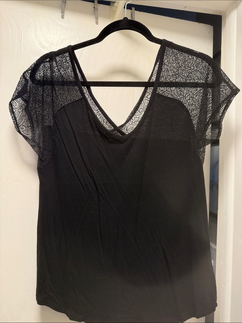 Express Black Lace-Trim V-Neck Top